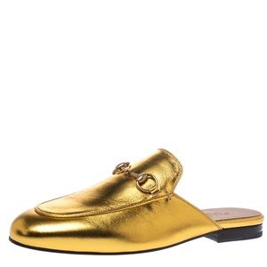Gucci Princeton Leather Mules - Gold Limited Edition